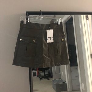 SALE TODAY ONLY ! Zara leather olive green mini skirt / skort